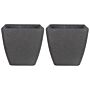 Set Of 2 Plant Pot Planters Uv Resistant Solid Stone Mixture Polyresin Square Dark Grey 49 X 49 Cm