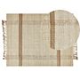 Area Rug Beige Jute 140 X 200 Cm Rectangular With Tassels Geometric Pattern Handwoven