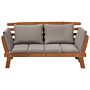 Garden Bench Light Eucalyptus Wood Grey Cushions Outdoor 2 Seater With Reclining Armrests