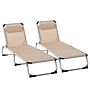 Outsunny 2 Pieces Foldable Sun Lounger With Pillow, 5-level Adjustable Reclining Lounge Chair, Aluminium Frame Camping Bed Cot, Khaki