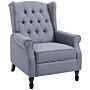 Homcom Recliner Armchair, Reclining Chair, Wingback Chair With Button Tufted Back And Footrest, Light Grey