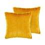 Set Of 2 Throw Cushions Yellow Polyester 45 X 45 Cm Glam Embossed Zipper Furry