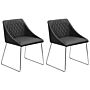 Set Of 2 Dining Chairs Black Fabric Chromed Metal Legs