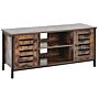 Tv Stand Dark Wood Black Iron Frame 110 X 50 X 40 Cm 2 Door Lowboard