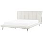 Eu King Size Bed White Faux Leather Metal Legs 6ft Upholstered Frame Headboard