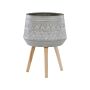 Plant Stand Light Grey Magnesium Round Solid Wood Base Boho Tall Plant Pot Planter