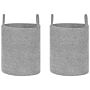 Set Of 2 Storage Baskets Grey Cotton Handmade With Handles Solid Colour Laundry Hamper Fabric Bin