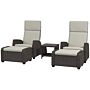 Outsunny 5-piece Rattan Patio Reclining Chair Set With Footstools, Coffee Table, Cushions, For Outdoor Garden, Brown