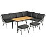 Outsunny 6 Seater Outdoor Rattan Garden Furniture Sets With Sofa, Footstool And Wood-plastic Coffee Table, 193x72x75cm, Grey