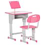 Homcom Kids Desk And Chair Set, Height Adjustable Study Table Set With Storage Drawer, Book Stand, Cup Holder, Pen Slot, Pink