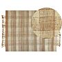 Area Rug Beige Jute 140 X 200 Cm Rectangular With Tassels Geometric Pattern Handwoven