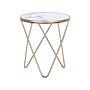 Side Table White Marble Effect Tempered Glass Top Gold Metal Hairpin Legs Round Shape