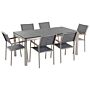 Garden Dining Set Grey With Flamed Granite Table Top 6 Seats 180 X 90 Cm