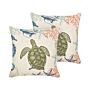 Set Of 2 Scatter Cushions Beige Linen 45 X 45 Cm Marine Tortoise Pattern Square Polyester Filling