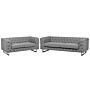 5 Seater Chesterfield Sofa Set Light Grey Button Tufted