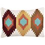 Scatter Cushion Multicolour Cotton Wool 40 X 60 Cm Geometric Pattern Handmade Embroidered Removable Cover With Filling