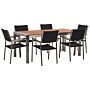 Garden Dining Set Light Eucalyptus Wood Top Steel Frame 180 X 90 Cm With 6 Black Rattan Chairs