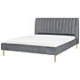 Eu Super King Size Panel Bed 6ft Grey Velvet Slatted Base High Headrest