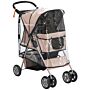 Pawhut Dog Stroller With Rain Cover For Small Miniature Dogs, Folding Pet Pram With Cup Holder, Storage Basket, Reflective Strips, Brown