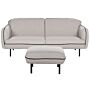 3 Seater Sofa With Ottoman Light Grey Fabric Soft Nubby Metal Legs Black Decorative Edging Retro Glam Art Decor Style