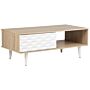 Coffee Table Light Wood And White Chipboard With 1 Drawer