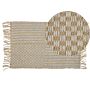 Runner Rug Beige Jute And Cotton 50 X 80 Cm Fringed Hand Woven