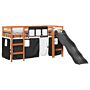 Vidaxl Kids' Loft Bed With Curtains White&black 90x190 Cm Solid Wood Pine