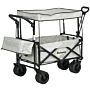 Outsunny Folding Trolley Cart Storage Wagon Beach Trailer 4 Wheels With Handle Overhead Canopy Cart Push Pull For Camping, Grey