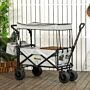 Outsunny Folding Trolley Cart Storage Wagon Beach Trailer 4 Wheels With Handle Overhead Canopy Cart Push Pull For Camping, Grey