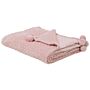 Blanket Pink Throw 200 X 220 With Pom Poms Popcorn Texture Soft Coverlet