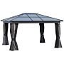 Outsunny 4 X 3.6m Hardtop Gazebo With Uv Resistant Polycarbonate Roof & Aluminium Frame, Garden Pavilion With Mosquito Netting And Curtains