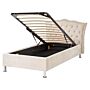 Eu Single Size Bed Beige Velvet Upholstered Frame With Storage Nailhead Trim Crystal Buttons Headrest Bedroom