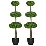 Homcom Set Of 2 Artificial Plants Boxwood Ball Topiary Trees 110cm Decorative Faux Plants In Pot For Home Green