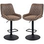 Homcom Retro Bar Stools Set Of 2, Adjustable Kitchen Stool, Upholstered Bar Chairs With Back, Swivel Seat, Coffee