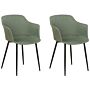 Set Of 2 Dining Chairs Dark Green Fabric Upholstered Black Legs Retro Style Living Space Furniture