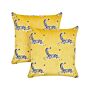 Set Of 2 Scatter Cushions Yellow Velvet Polyester Fabric Animal Pattern 45 X 45 Cm For Nursery Children's Room