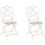 Set Of 2 Garden Bistro Chairs Beige Metal Shabby Chic French