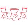 3 Piece Bistro Set Red Metal Folding Slatted Seat Back Outdoor