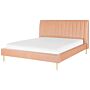 Eu King Size Panel Bed Peach Velvet 6ft Slatted Base High Headrest