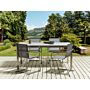 Garden Dining Set Grey Tabletop Glass Stainless Steel Frame Grey Set Of 4 Chairs Textilene