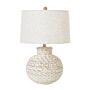 White Wash Bulbous Wicker Table Lamp With Linen Shade