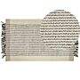 Rug Beige And Black Wool Cotton 80 X 150 Cm Hand Woven Flat Weave With Tassels