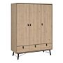 Ry Wardrobe 3 Doors + 3 Drawers In Jackson Hickory Oak