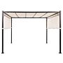 Pergola Beige Polyester Steel 310 X 310 Cm Fabric Shade Metal Frame Solar Led Lights Garden Pavilion