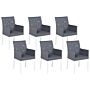 Set Of 6 Garden Chairs Grey Textilene Upholstery Aluminium White Legs Quick Dry Foam