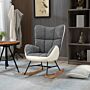 Homcom Rocking Chair For Nursery, Upholstered Wingback Armchair With Steel And Wood Legs, Grey And Cream