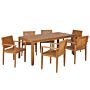 Garden Dining Set Light Acacia Wood Table 180 X 90 Cm 6 Outdoor Chairs With Armrests Rustic Style Beliani