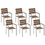 Set Of 6 Garden Dining Chairs Light Wood And Silver Plastic Wood Slatted Back Aluminium Frame Outdoor Chairs Set