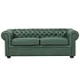 Chesterfield Sofa Green Faux Leather Upholstery Dark Wood Legs 3 Seater