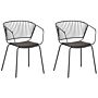 Set Of 2 Dining Chairs Black Metal Wire Design Faux Leather Seat Pad Accent